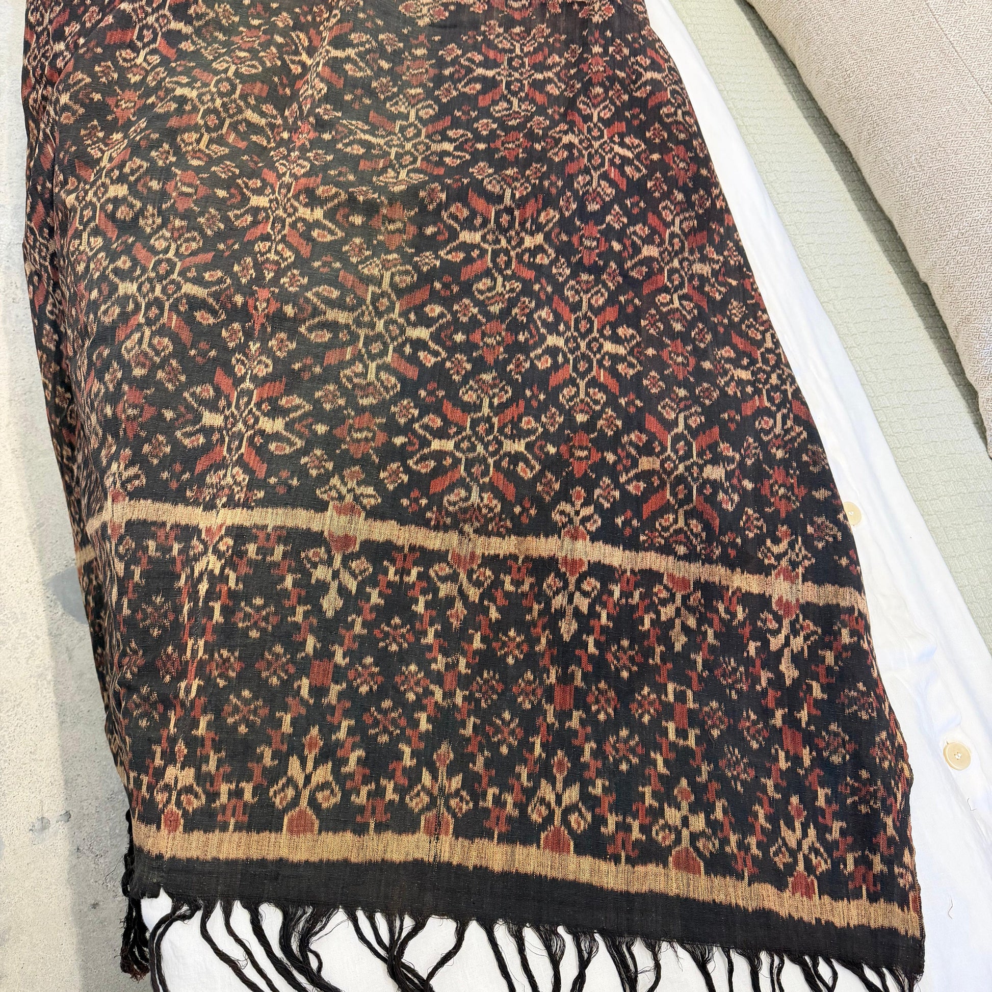 Indonesian Brown Rust Ikat Weaving w/ long fringe LRG - Blue Springs Home