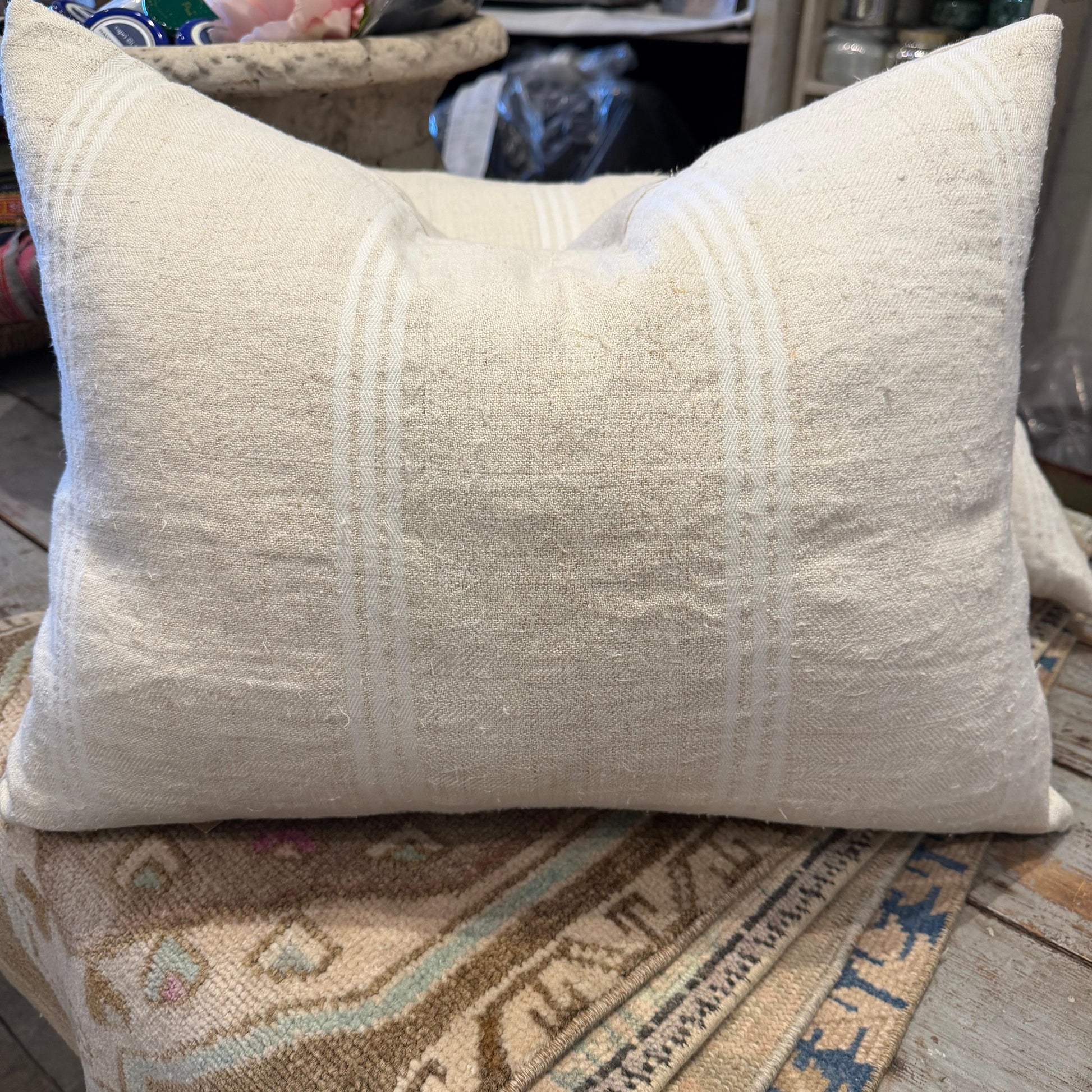 Antique Cream/White Stripe Pillow 17x23 - Blue Springs Home