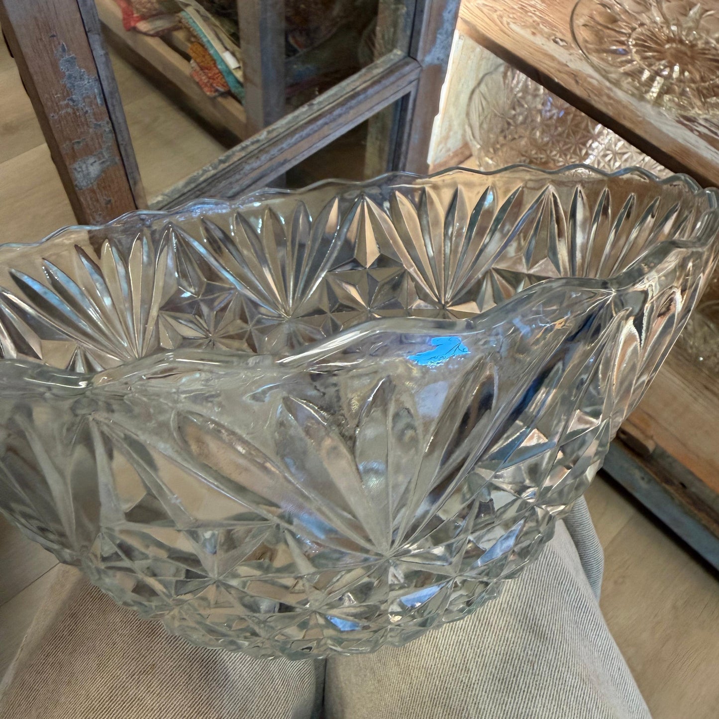 MCM Molded Glass Bowl Starburst Pattern Vintage - Blue Springs Home