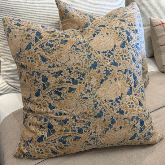 Antique Japanese Chintz Lt Blue/Cream Cranes 22x22 - Blue Springs Home