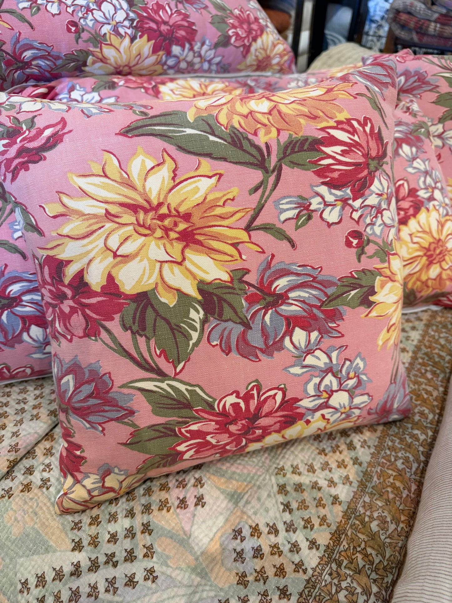 Pink Floral Vintage Pillow 15x15