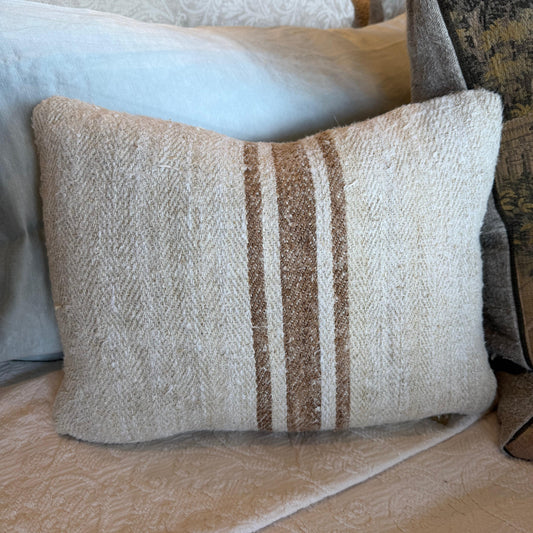 Antique Grainsack Pillow Boudoir w/ Brown Stripe - Blue Springs Home
