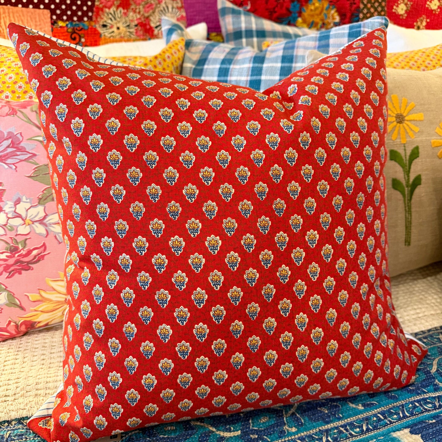 Country French Print Red/Mustard 20x20 - Blue Springs Home