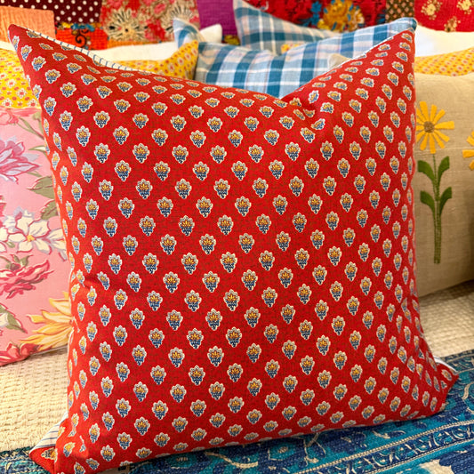 Country French Print Red/Mustard 20x20 - Blue Springs Home