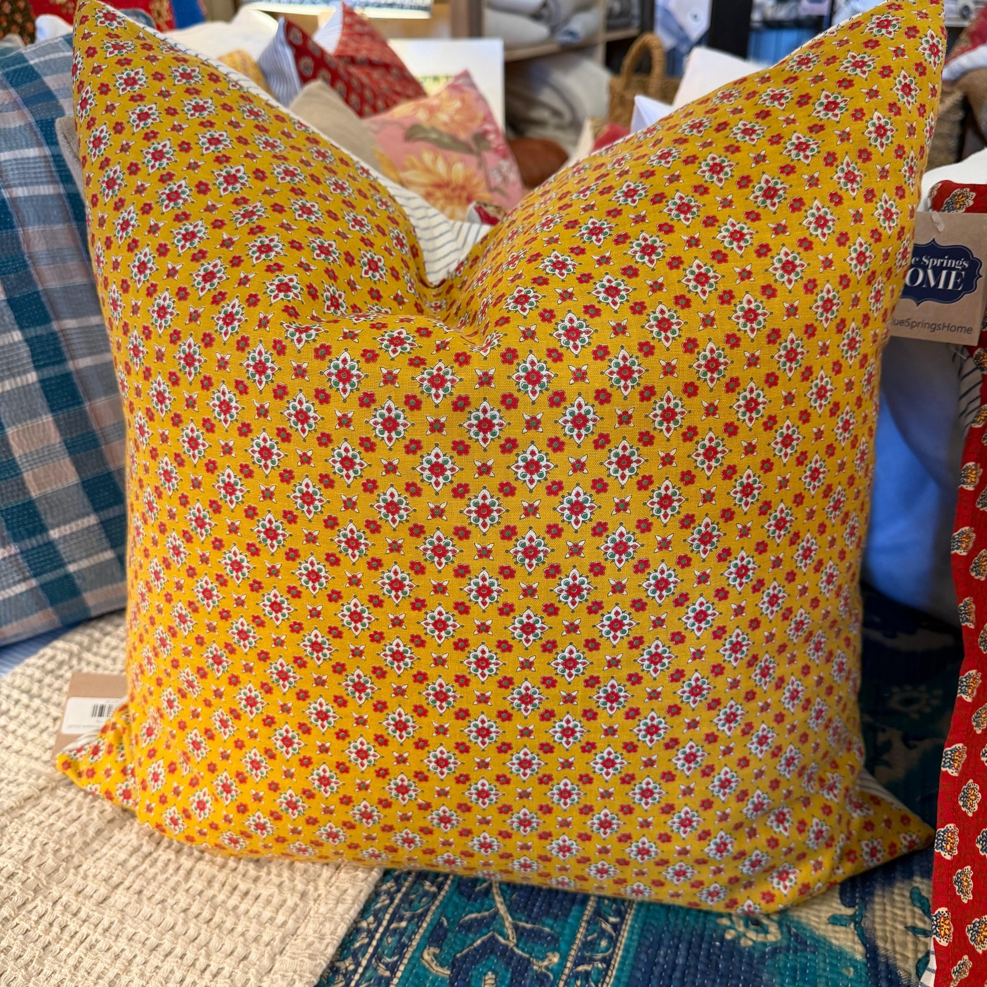 Country French Print Red/Mustard 20x20 - Blue Springs Home